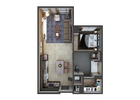Floor plan for 1 bed, 1 bath, 712 sqft